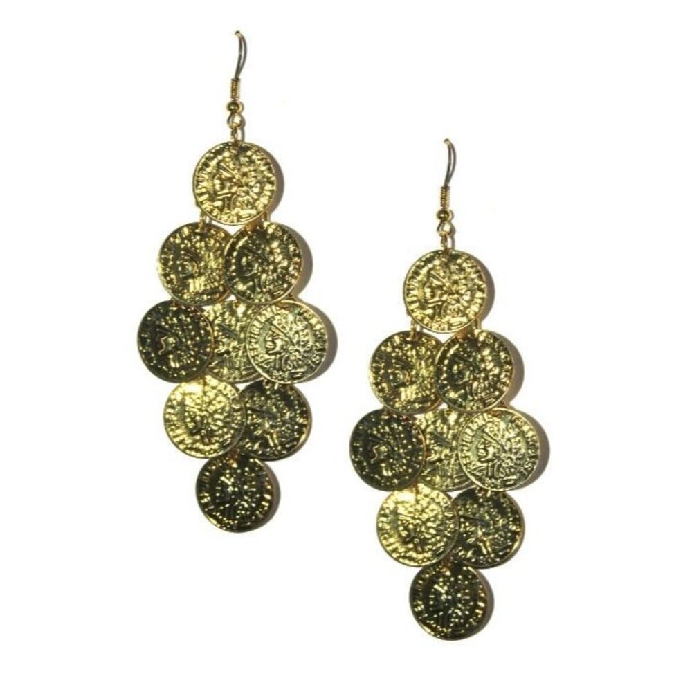 4" Rustic Gold Coin Chandelier Earrings